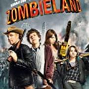 Poster from Zombieland (2009) with the four main characters (from left to right) Tallahassee, Columus, Wichita, and Little Rock all holding weapons.