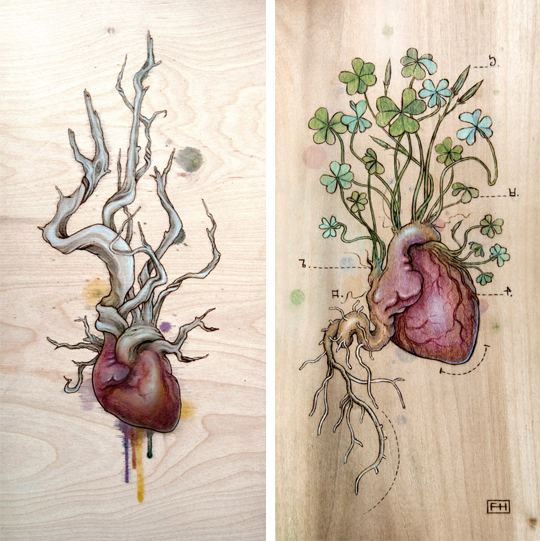 Driftwood Heart and Clover Heart by Fay Helfer