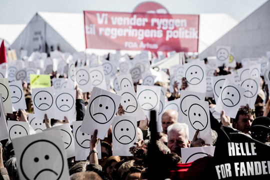 Protests during Prime Minister's May Day speech, Wednesday May 1 2013 at Tangkroen in Aarhus, Denmark. AP / Daniel Hjort