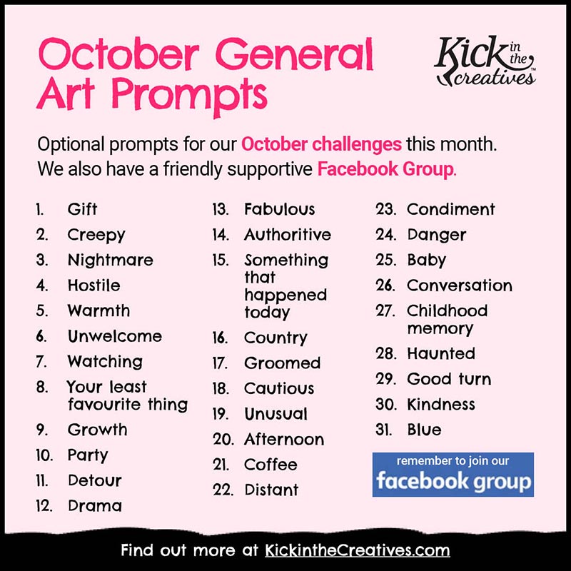 October Poet - poetry prompts from Kick in the Creatives. All text is transcribed below this image.