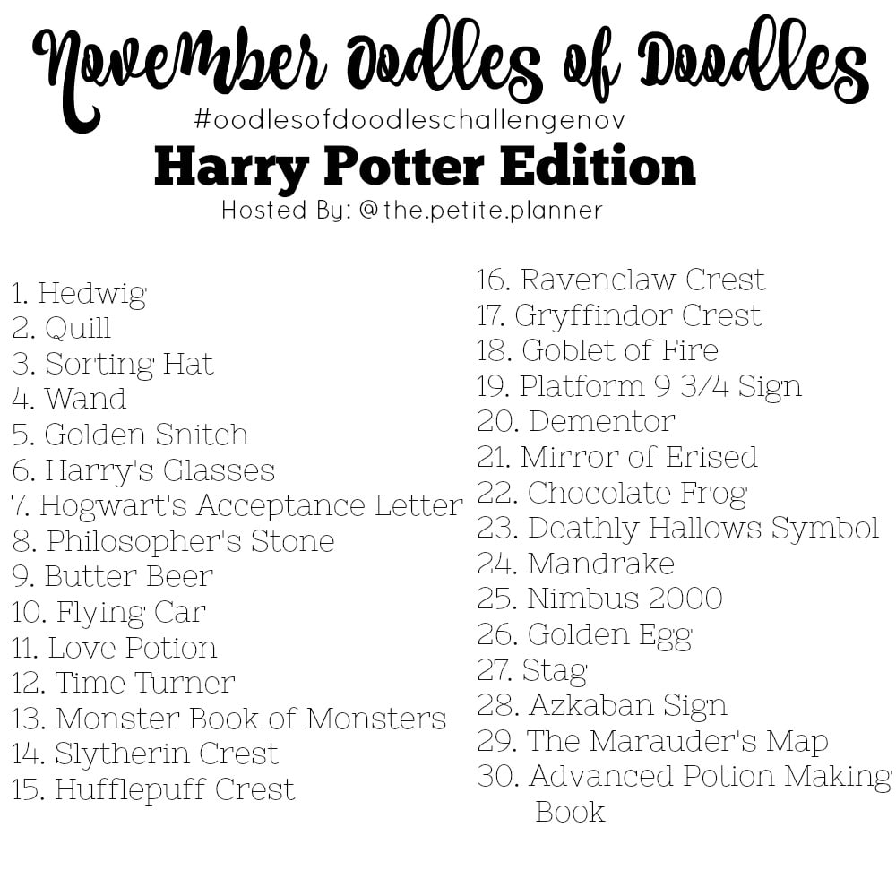 November Creative Prompts Harry Potter November Doodle Challenge from The Petite Planner