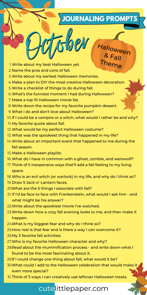 Cute Little Paper's October Journaling Prompts. All text is transcribed after the image.