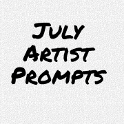July Artist Prompts in large black letters on a patterned background