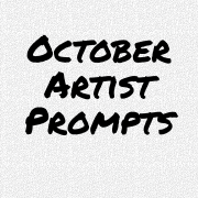 October Artist Prompts in thick text over a patterned background.