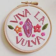 "Viva la vulva" cross stich from The Riot Grrl Project