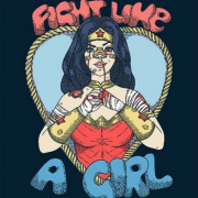 Comic by Guiganoide that says "fight like a girl" and has Wonder Woman drawn as a boxer.